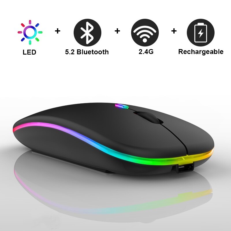 Chuột Bluetooth Chuột Không Dây Đèn Nền LED Im Lặng RGB Có Thể Sạc Lại Để Chơi Game Cho Máy Tính Xách Tay