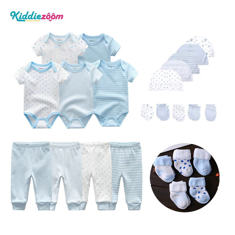 Kiddiezoom 5PCS baby clothes+4set pants+5set hat and gloves +gift socks new style boys baby clothes 0-12months ราคา 1,016 บาท*ส่งฟรี