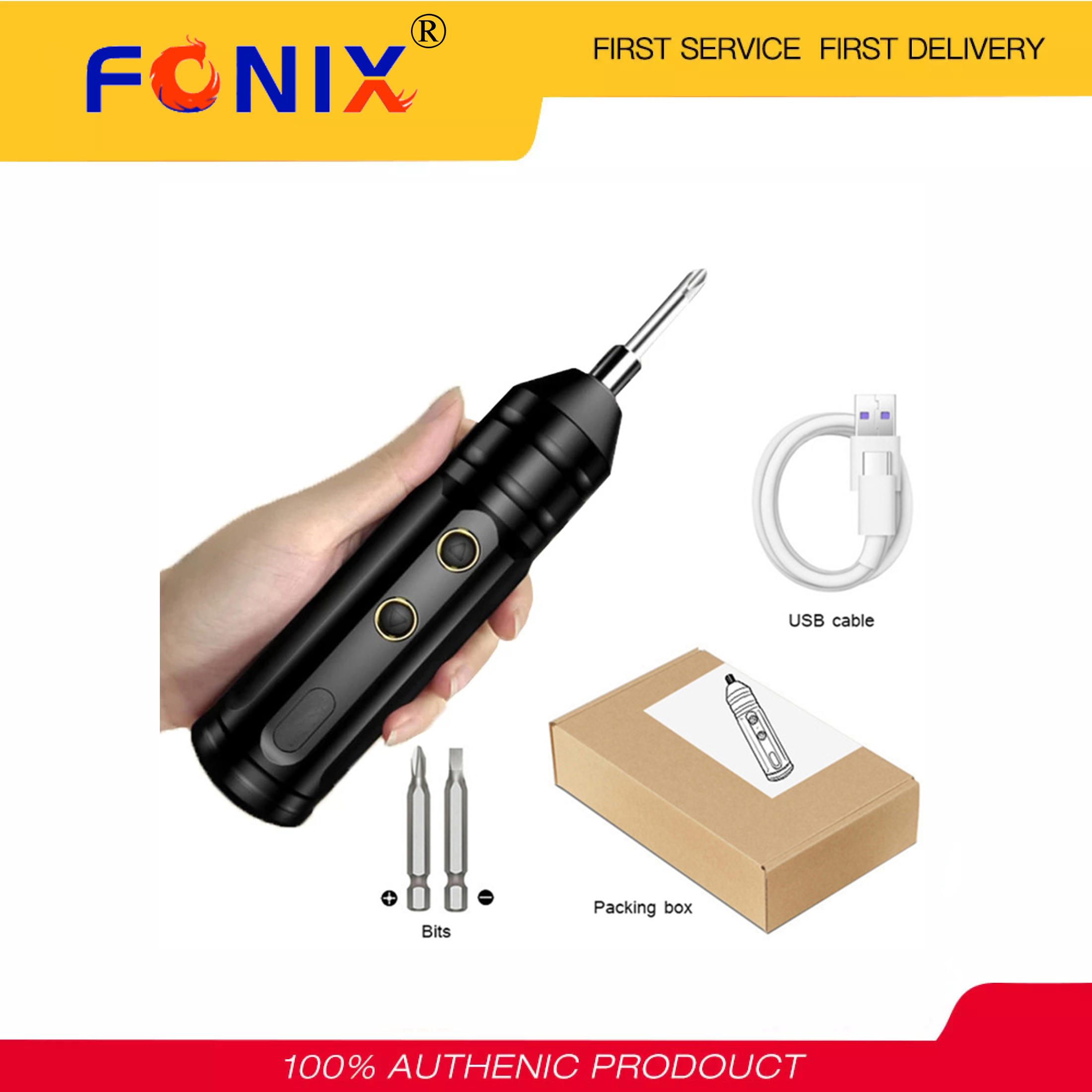 Bộ tua vít điện mini fonix 3.7v tua vít điện không dây thông minh tay cầm sạc usb với bộ khoan 2 bit