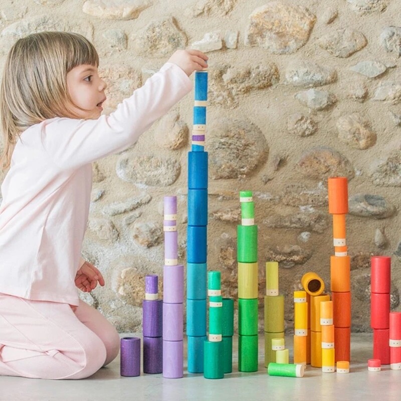 Large Set Rainbow Wooden Toys Nordic Wood Blocks Kids Creative Loose Parts Blocks Baby Montessori Educational Autism Sensory Toy