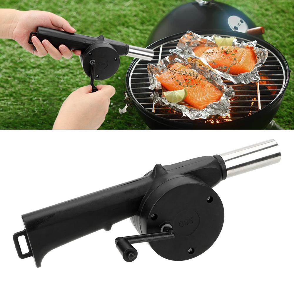 Dã ngoại cắm trại phụ kiện bbq dụng cụ di động nướng quạt tay cranked không khí thổi lửa chuông dụng cụ đen