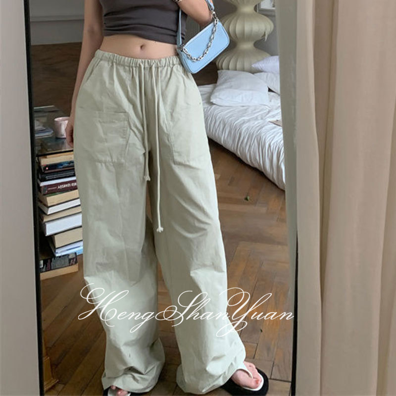 HengShanYuan Women's Trousers Y2K Style Pants European and American Style Cargo Pants High Waist Loose Wide Leg Pants ราคา 226 บาท*ส่งฟรี