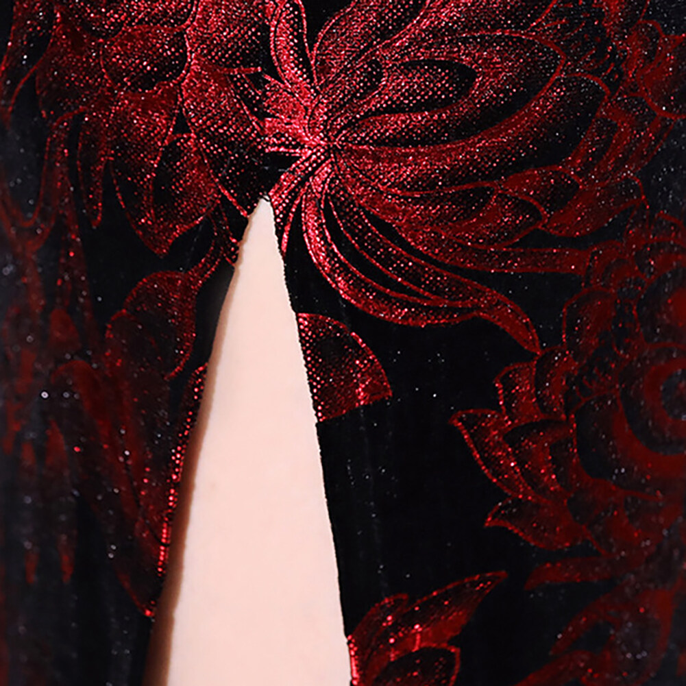 Sườn Xám Trung Quốc Benferry Cho Nữ Đầm Midi Ôm Sát In Hoa Dài Tay 3/4