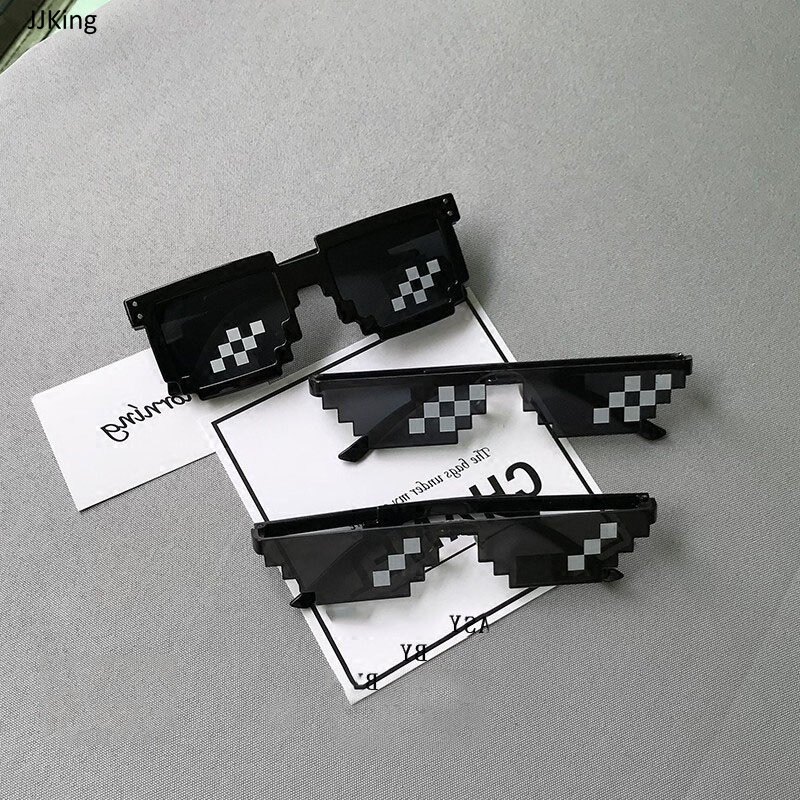 Jjking Kính Thug Life đen phong cách Ins Kính dạo biển Thuglife 8bit Kính khảm mới cho nam Kính râm hai chiều