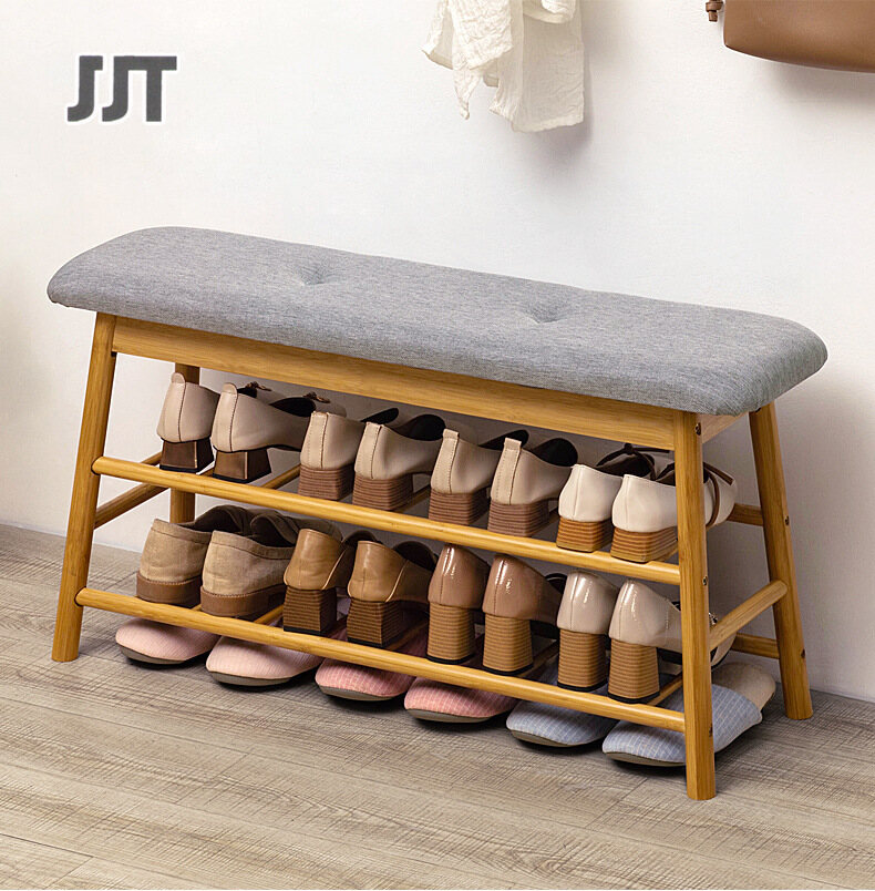 JJT giá để giày bằng gỗ hộp đựng giày giá để giày giá giày tủ giày tủ giày gia đình tiết kiệm diện tích với một ghế giày tích hợp