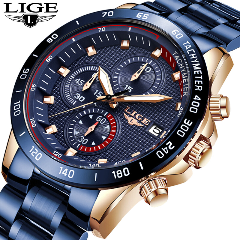 LIGE Đồng Hồ Nam thời trang bình thường thạch anh Đồng Hồ Nam chống nước thể thao bằng thép không gỉ sang trọng Đồng hồ