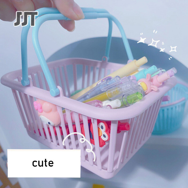 JJT shopping basket Multi-purpose storage basket, handle basket, square basket storage basket plastic basket plastic basket box stationery box Basket for storing small items. storage equipment multipurpose basket