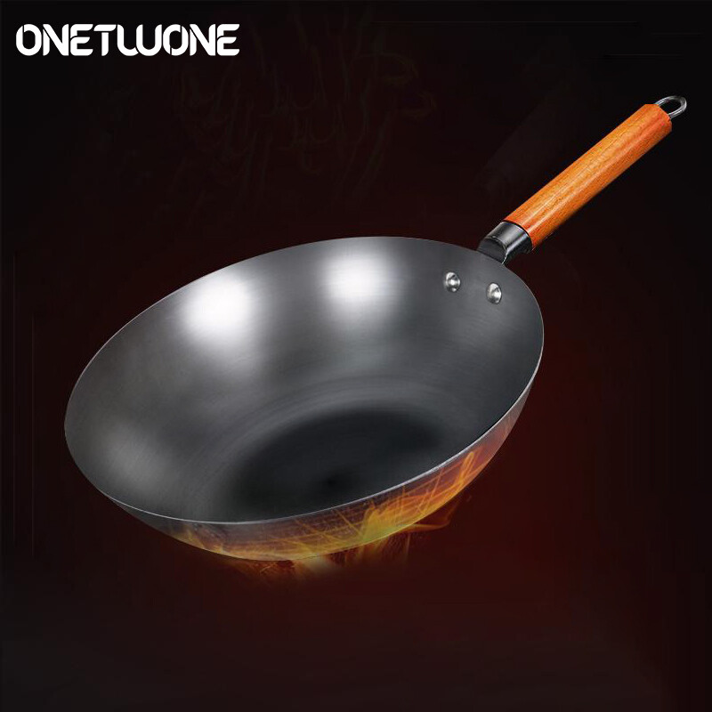 Onetwone 32cm High-quality Iron Wok Pan Handmade Iron Wok Non-stick Pan Non-coating Induction and Gas Cooker Cookware ราคา 724 บาท*ส่งฟรี