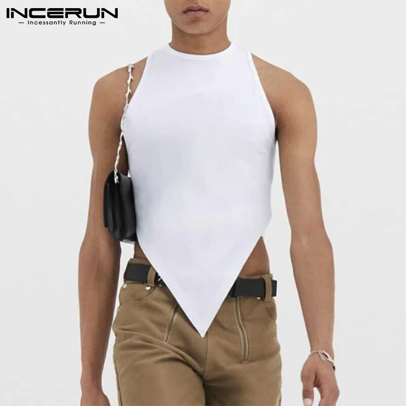 Incerun áo ba lỗ không tay viền bất đối xứng cho nam áo ba lỗ bikini hở lưng áo phông đi biển