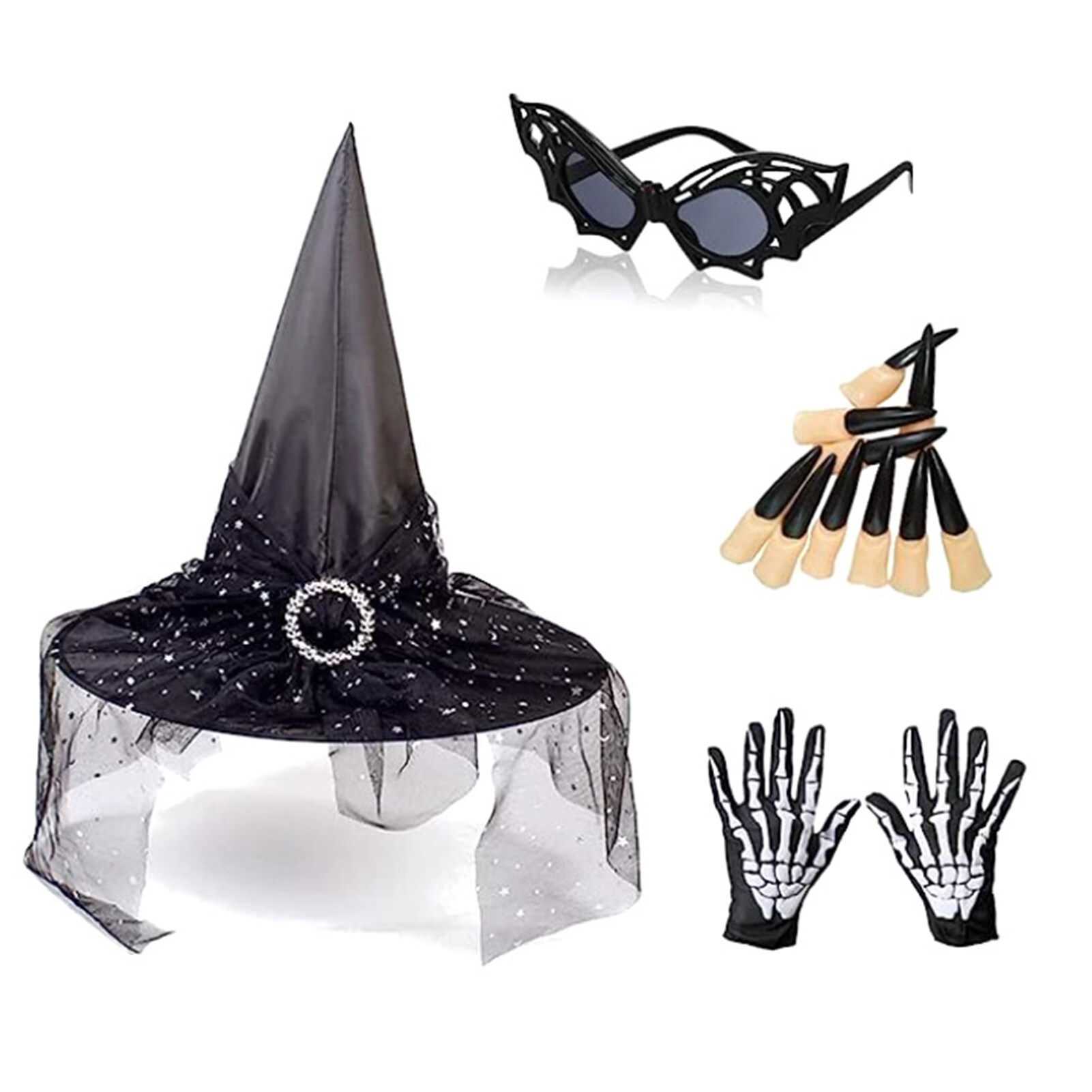 microgood 1 Set Wizard Costume Set Cosplay Prop Witch Hat Bat Glasses