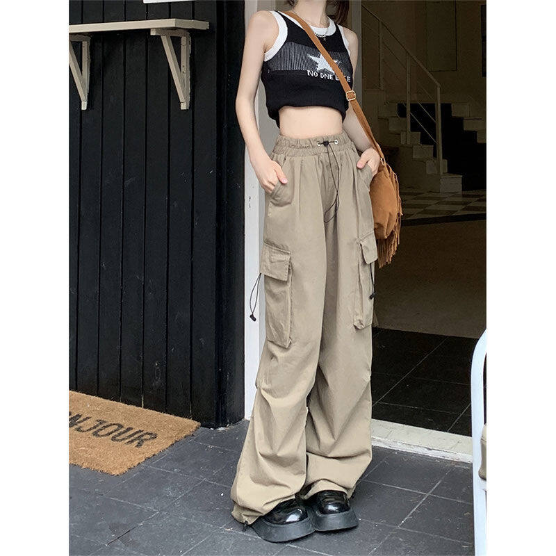 y2k Pink wide leg cargo pants for women oversized jazz dance Korean style  overalls