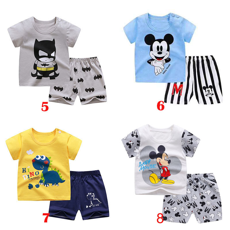 Bộ Thời Trang Bé Trai Mùa Hè, Quần Áo Trẻ Em Musim Panas Bộ Quần Áo Bé Trai Cotton Kartun T-Shirt Áo Sơ Mi + Quần Bé Trai 2 Mảnh Lengan Pendek + Seluar Seluar
