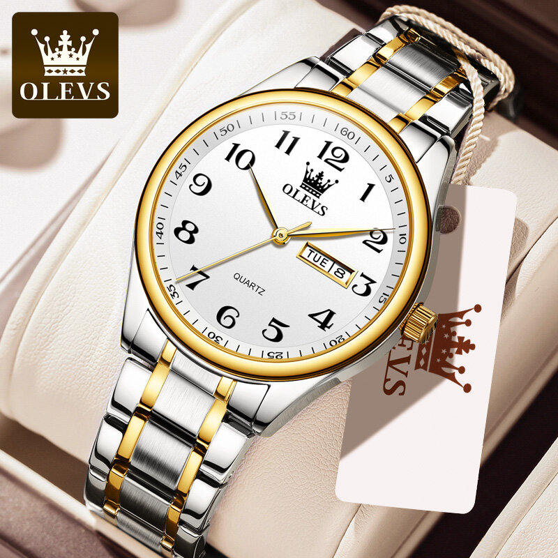 OLEVS Đồng Hồ Nam Đồng Hồ Thạch Anh Chống Nước Chính Hãng Có Lịch Công Sở Kim Kỹ Thuật Số Dây Đeo Không Gỉ Đồng Hồ Chính Hãng Cho Nam