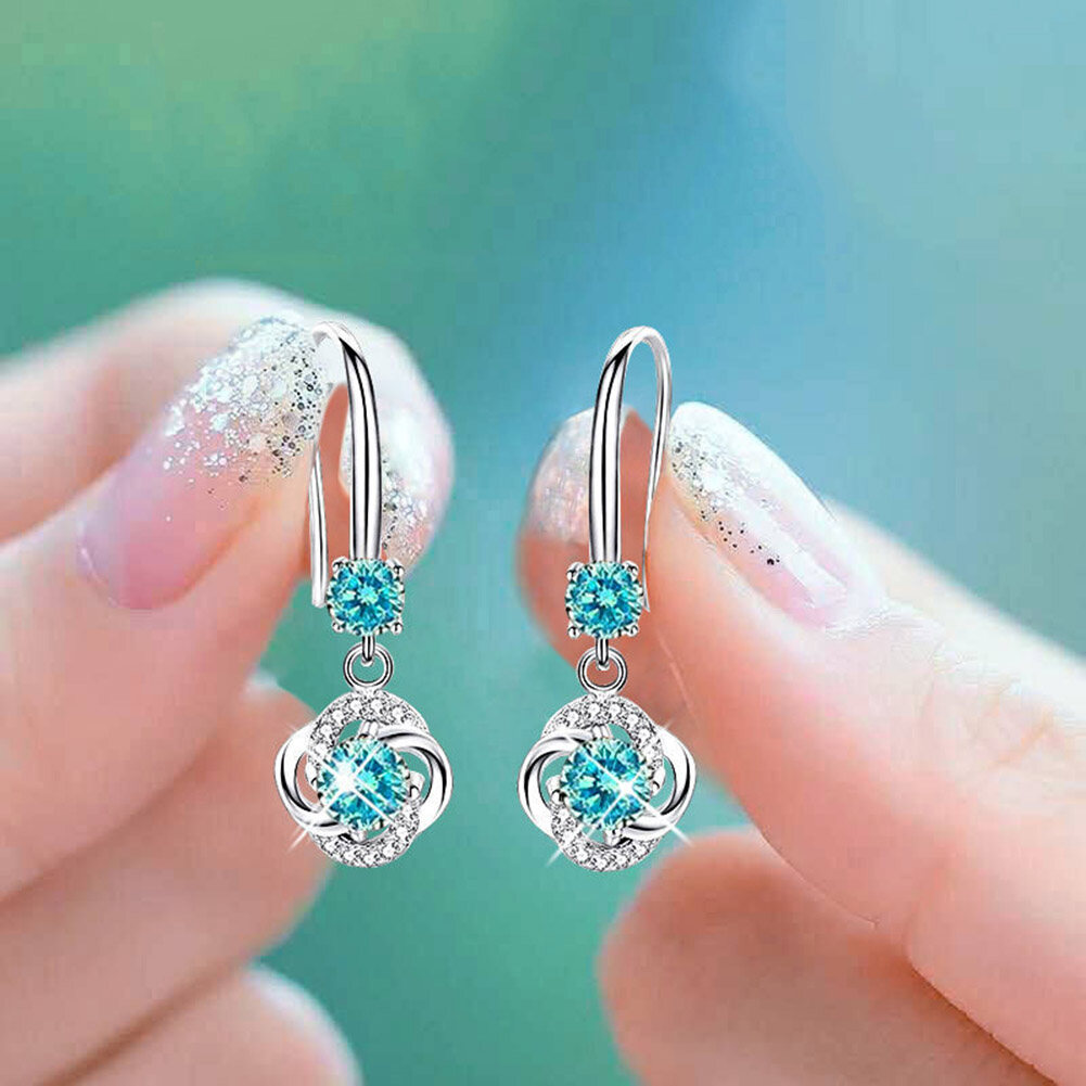 New Boho Nữ Pha Lê Hồng Xanh Trắng Drop Earrings Thời Trang Zircon Bông Tai Đá Nhỏ Vòng Dangle Earrings Đối Với Phụ Nữ