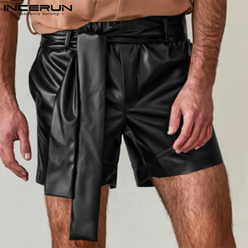 Incerun quần short nam quần giả da quần dáng ướt quần đùi vừa vặn thắt lưng dự tiệc
