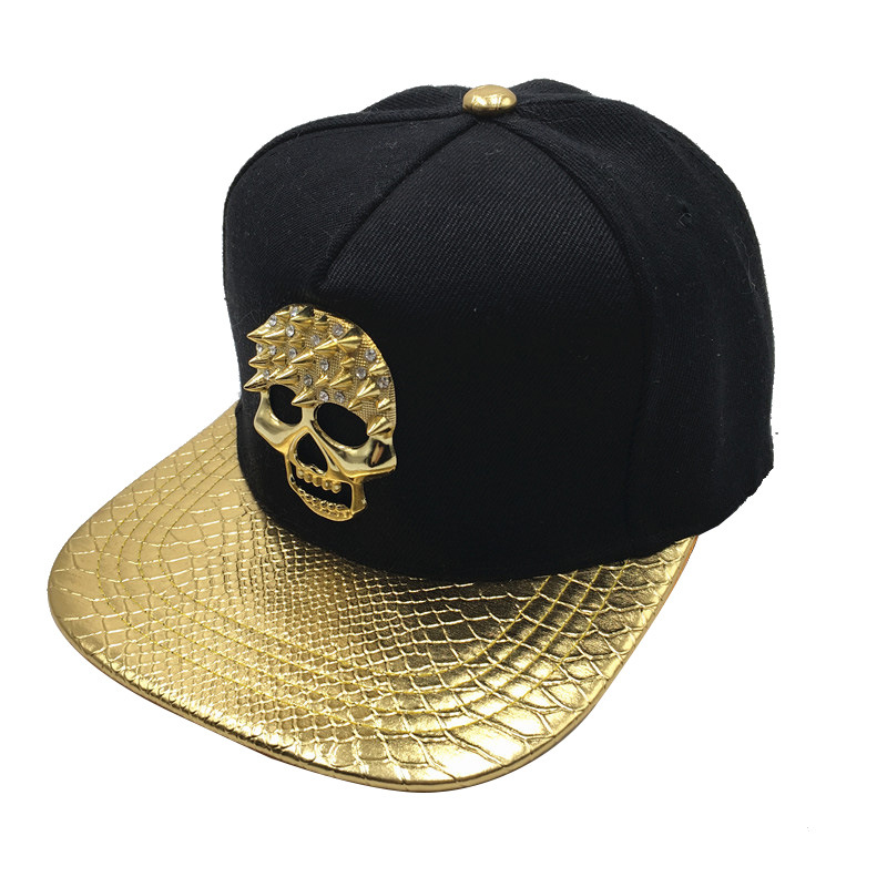 [new tide] Korean Style Skull Hip Hop Baseball Cap for Men and Women Casual Spot Drill Flat Brim Hat