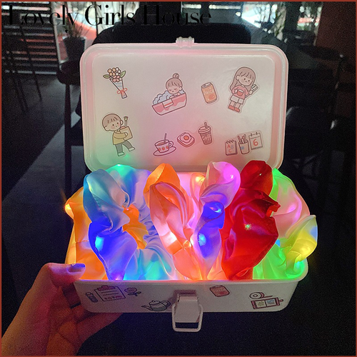 【♡Ngôi Nhà Bé Gái Đáng Yêu♡】Vòng Tóc Ruột LED Dạ Quang Lớn Dây Tóc Ruột Mỡ Mặt Sáng Tạo Phụ Kiện Tóc Dây Buộc Đầu Tóc Dây Cao Su Băng Đô Phát Sáng Cho Nữ