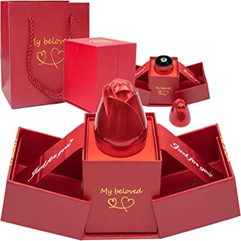 OneLiGlorious-Hộp Quà Trang Sức Để Cầu Hôn Đám Cưới Quà Tặng Ngày Lễ Tình Nhân Hộp Mặt Dây Chuyền Vòng Cổ Hộp Quà Nâng Hoa Hồng Kim Loại Kèm Túi Xách Quà Tặng Ngày Lễ Tình Nhân