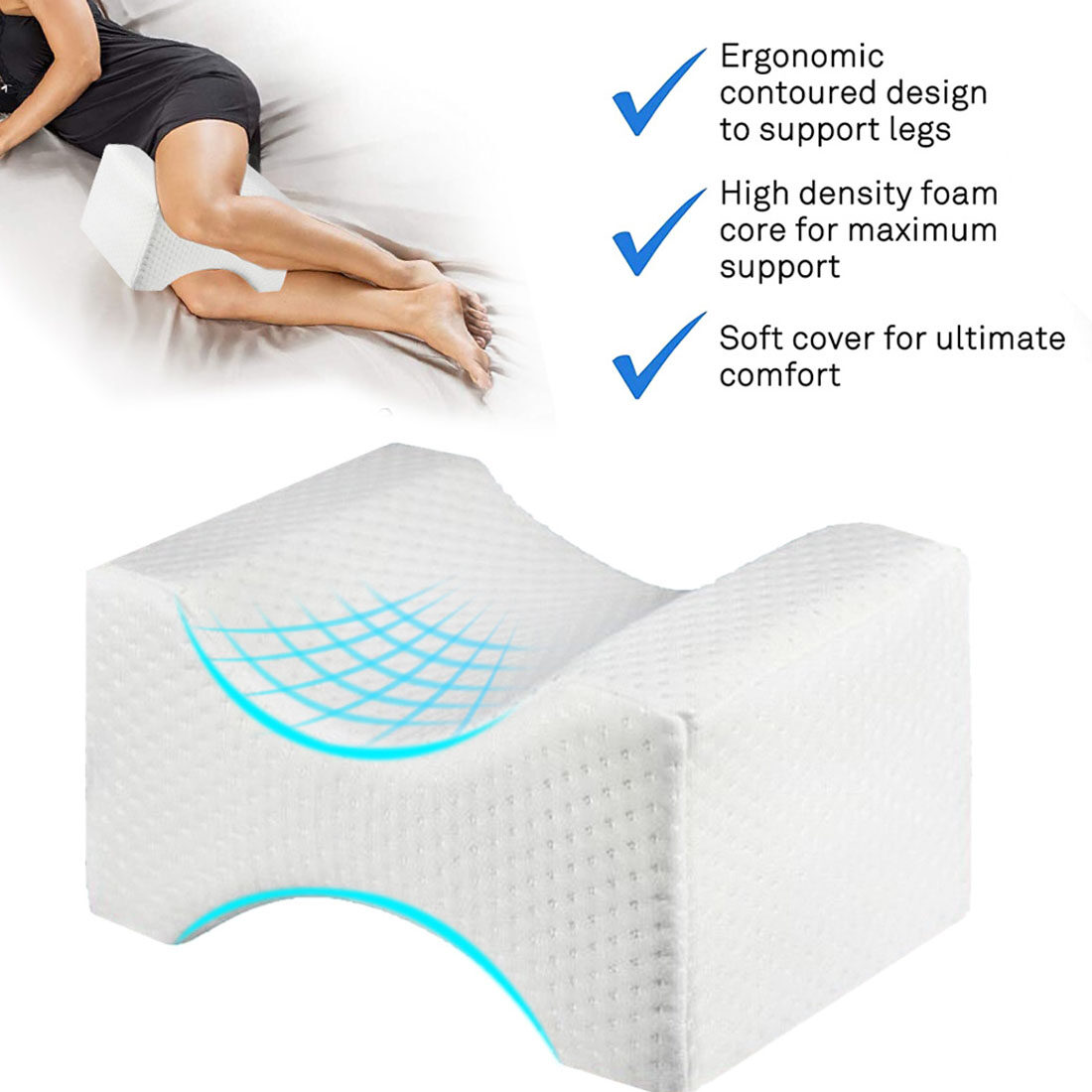 Knee Pillow for Side Sleepers Memory Foam Wedge Leg Pillow Sciatica Back  Hip Joint Pain Relief Side Sleeper Leg Pad Support Cushion