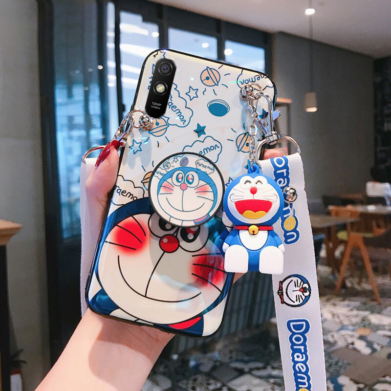 สำหรับกรณีXiaomi Redmi 9A,สดใส3D Blu-Rayการ์ตูนโดราเอมอนน่ารักโทรศัพท์ปลอกบางนุ่มTPUซิลิโคนปกหลังด้วย [ยืนH Older] [ปรับC Rossbodyเชือกเส้นเล็ก] [ตุ๊กตา] แฟชั่นของขวัญสำหรับคู่ผู้หญิงสาวเลดี้เด็ก