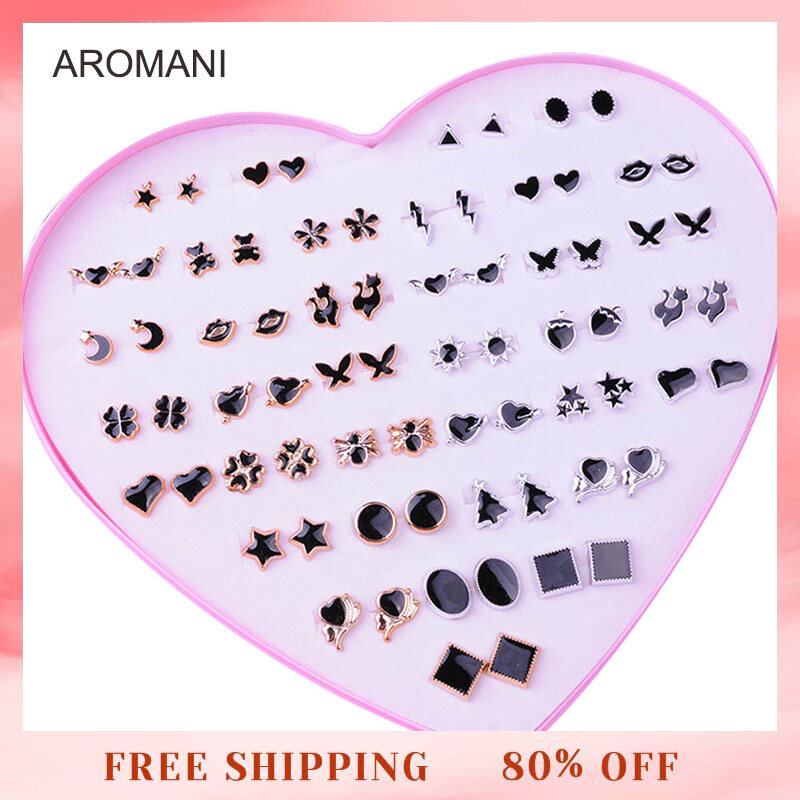 【Hot Bán Chứng Khoán Sẵn Sàng 】 36 Cặp Gói Set, Bông Tai Dạng Hạt Hỗn Hợp Cho Nữ Hợp Kim Tai Đinh Tán Bông Tai Dễ Thương Nơ Hoa Trái Tim Hình Mèo Thời Trang Đồ Trang Sức Bán Buôn- Bông Tai Dạng Hạt Từ Trang Sức