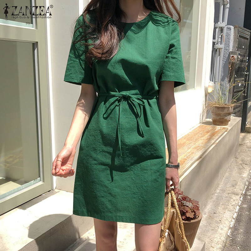 Zanzea đầm xòe cổ tròn dáng rộng cổ điển cho nữ phong cách hàn quốc cotton thoải mái đầm suông rộng #10