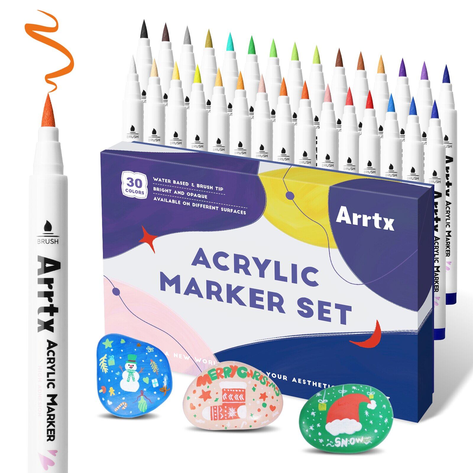 Arrtx 30 màu sắc pastel acrylic bàn chải đánh dấu sơn bút có sẵn trên đá thủy tinh vải kim loại gốm cốc gỗ nhựa set b
