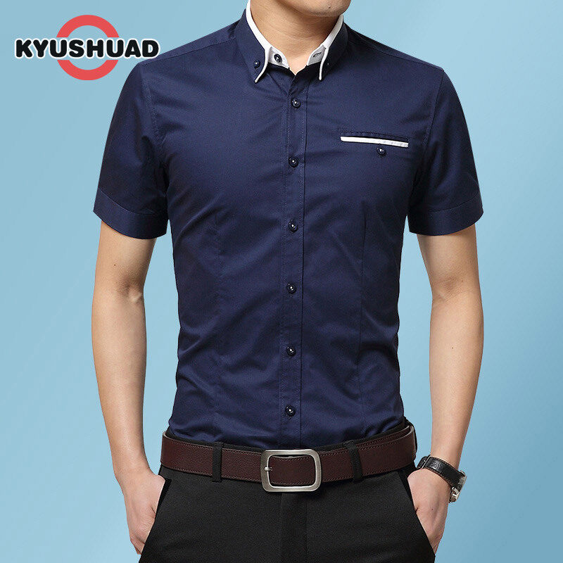 Kyushuad áo sơ mi ngắn tay dáng ôm mỏng cho nam áo sơ mi theo bộ áo sơ mi ngắn tay