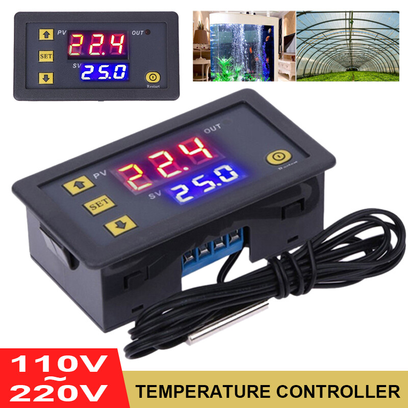 Bộ điều nhiệt màn hình led w3230 dc 12v 24v ac 110v-220v 20a kỹ thuật số điều khiển nhiệt độ, với thiết bị điều khiển nhiệt/làm mát