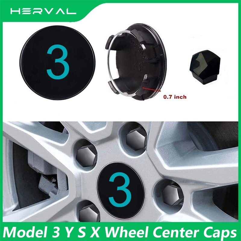 【Wheel hub nut】 Herval For Tesla Model 3 Wheel Center Caps Hub ABS Y Screws Cap Protection Accessories