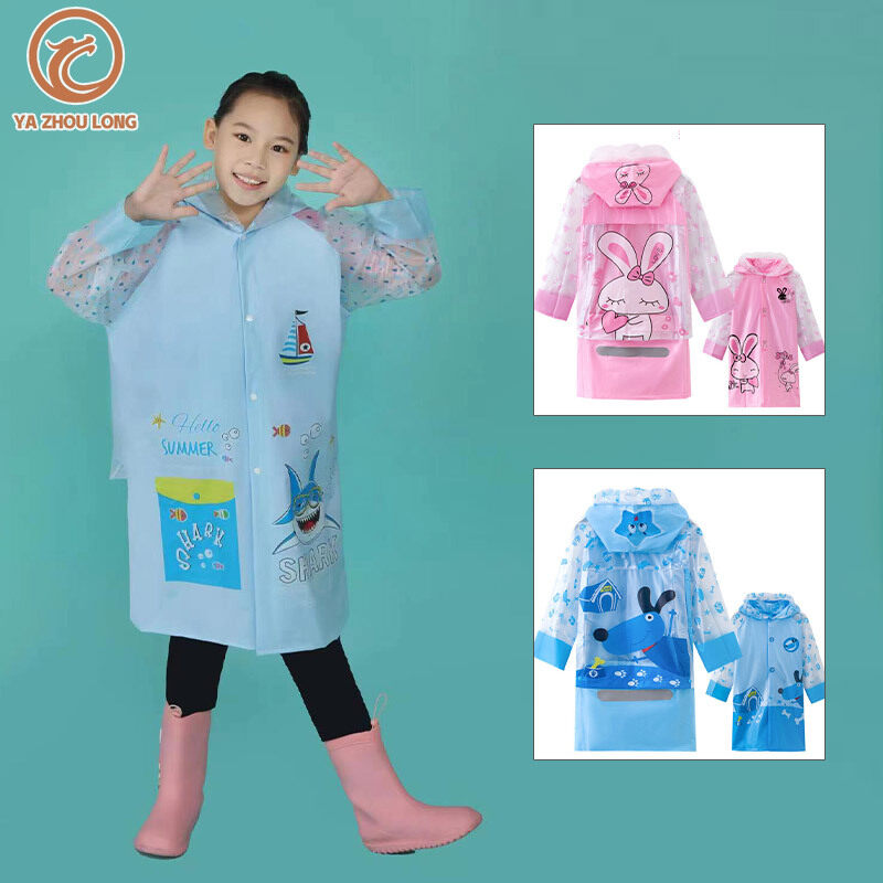 YA ZHOU LONG KIds Baby raincoat children processing children dinosaur bag PVC poncho inflatable brim.
