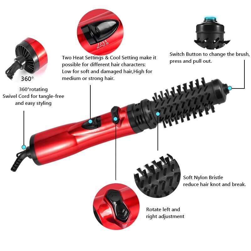 2 trong 1 xoay lược chải ép Tóc Điện Máy Uốn Tóc Lược Máy Sấy Tóc không khí nóng Lược ion âm Lược tạo kiểu tóc