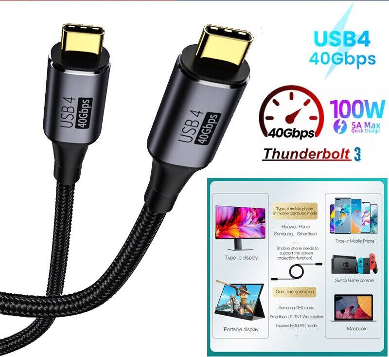 Usb4 thunderbolt 3 type-c nam đến nam cáp 40gbps 8k video 100w sạc đối với macbook pro samsung lg huawei xiaomi dell
