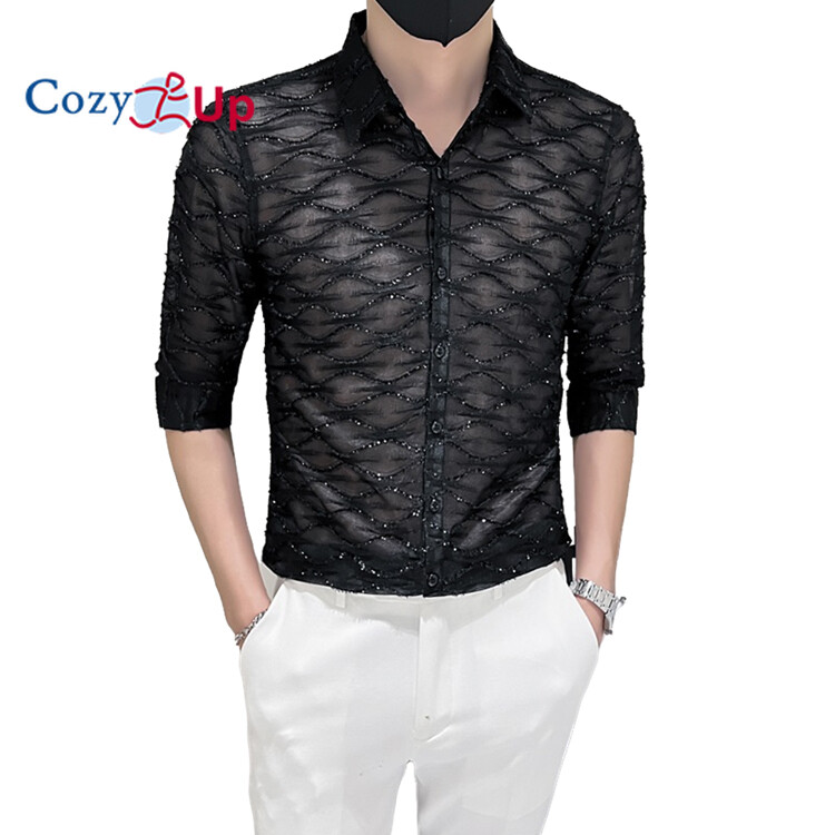 Cozy up áo sơ mi nam tay lửng có ve áo ôm ren phong cách xã hội