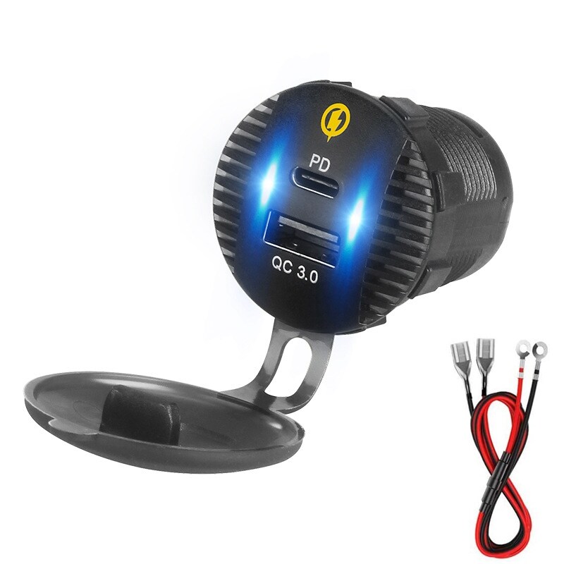 36W PD Power Delivery Type C USB Car Charger Socket QC 3.0 USB 12V/24V Car Power Waterproof for Motorcycle Marine Boat RV ATV