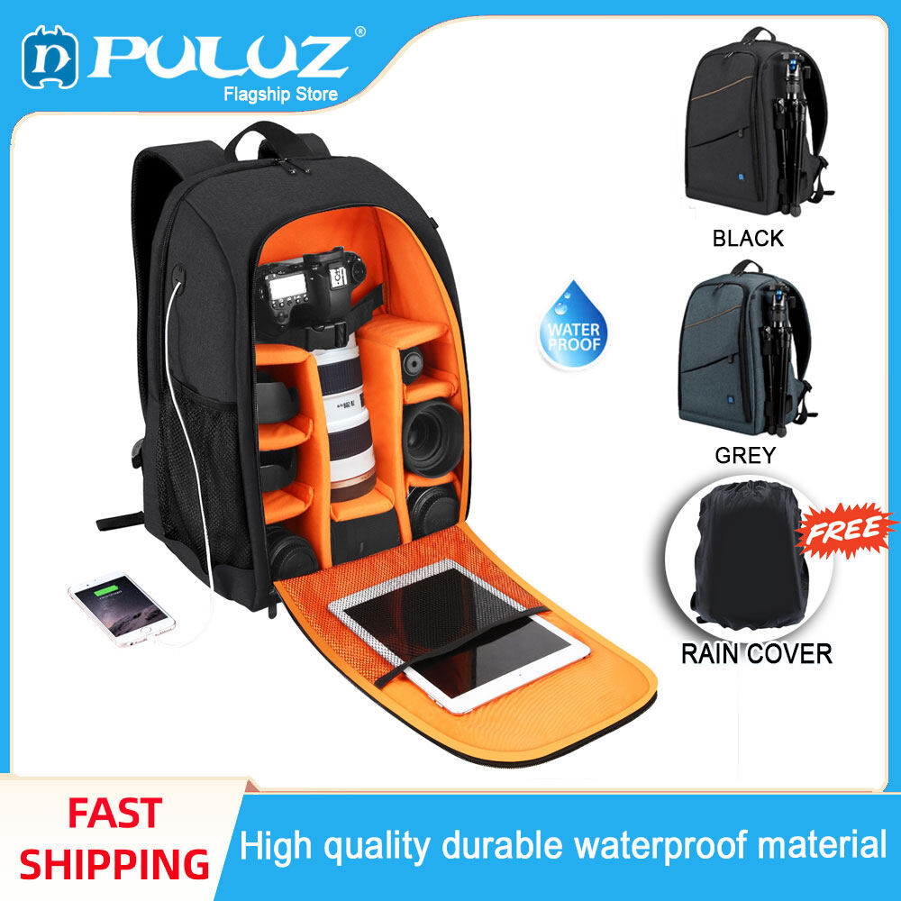PULUZ Fashion Camera Backpack Digital DSLR Scratch-proof Dual Shoulder Camera Bag Waterproof Travel Outdoor Bag for Hiking Photographers Women Men Cameras Canon Rebel T7I Nikon D3500