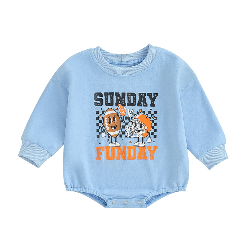 Baby Romper, Long Sleeve Crew Neck Letters Rugby Print Fall Bodysuit Clothes for Girls Boys