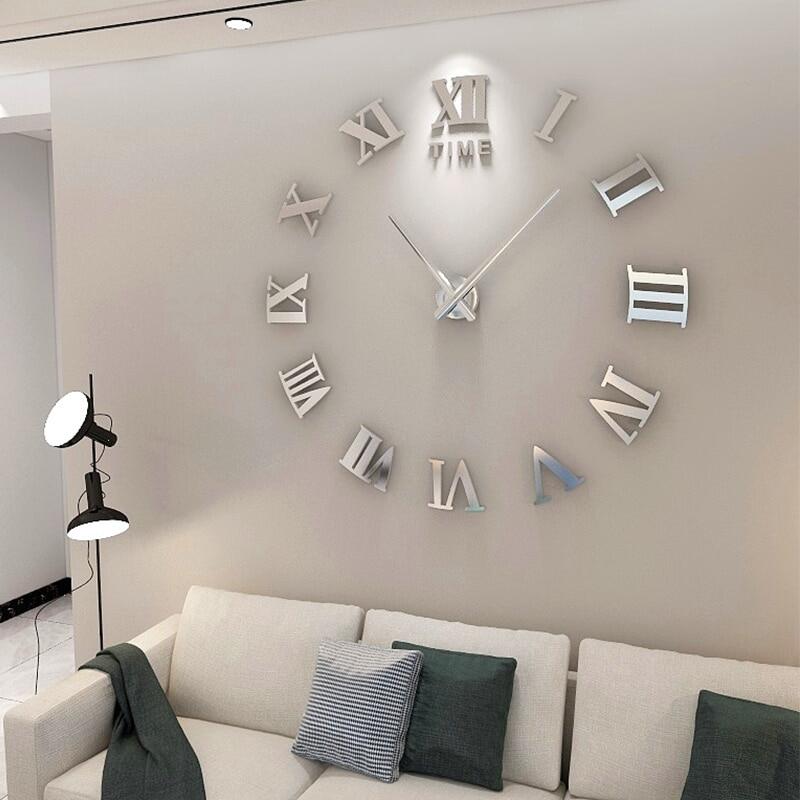 Large Wall C 3D DIY Roman Numeral Quartz Watch Cs Acrylic Mirror Stickers Reloj De Pared Modern Design Home Decor Hot