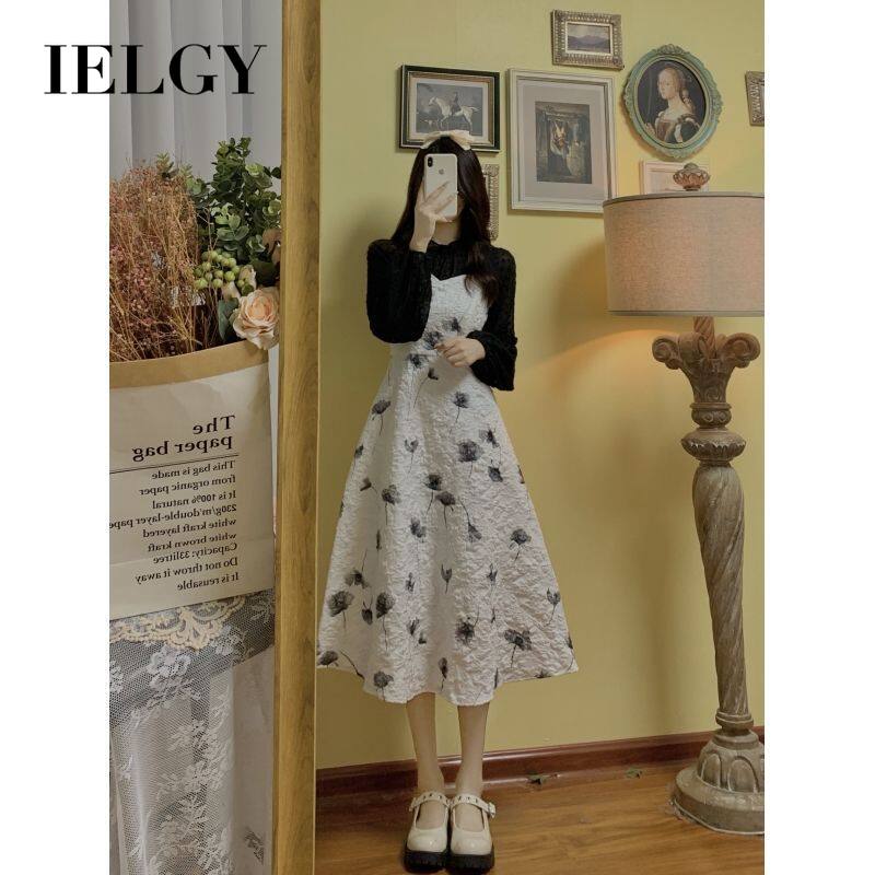 IELGY Đầm In Cổ Chữ V Dài Vừa Phải Cổ Điển Cho Nữ