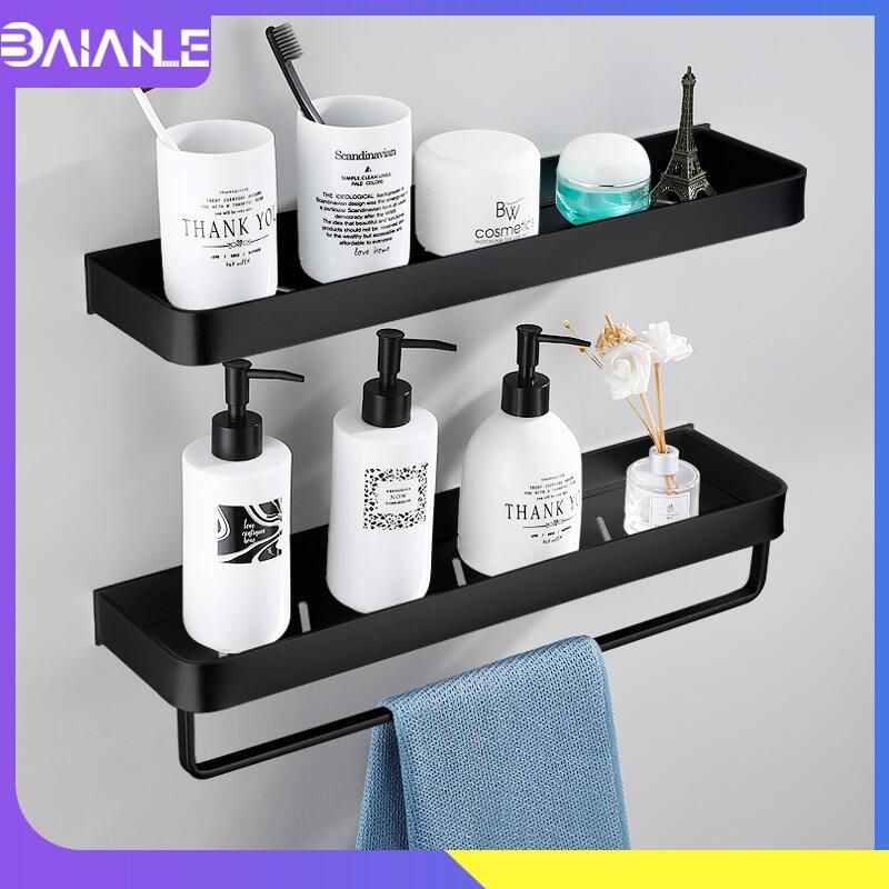 Bathroom Shelf Black With Towel Bar Space Aluminum Bathroom Shelves