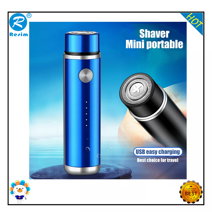 Resim Máy Cạo Râu Điện Sạc USB Mini Máy Cạo Râu Bằng Thép Không Gỉ Lưỡi Dao Nổi 3D Cho Nam Máy Cạo Râu Du Lịch Có Thể Giặt Được (Màu Xanh Dương)