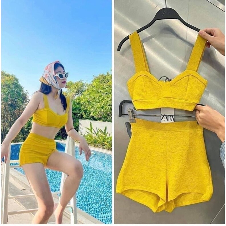 Bikini vàng zara hồ ngọc hà mặc