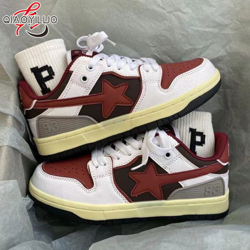  QiaoYiLuo Women's thick-soled all-match student sports and leisure sneakers color matching star white shoes ladies sneakers 