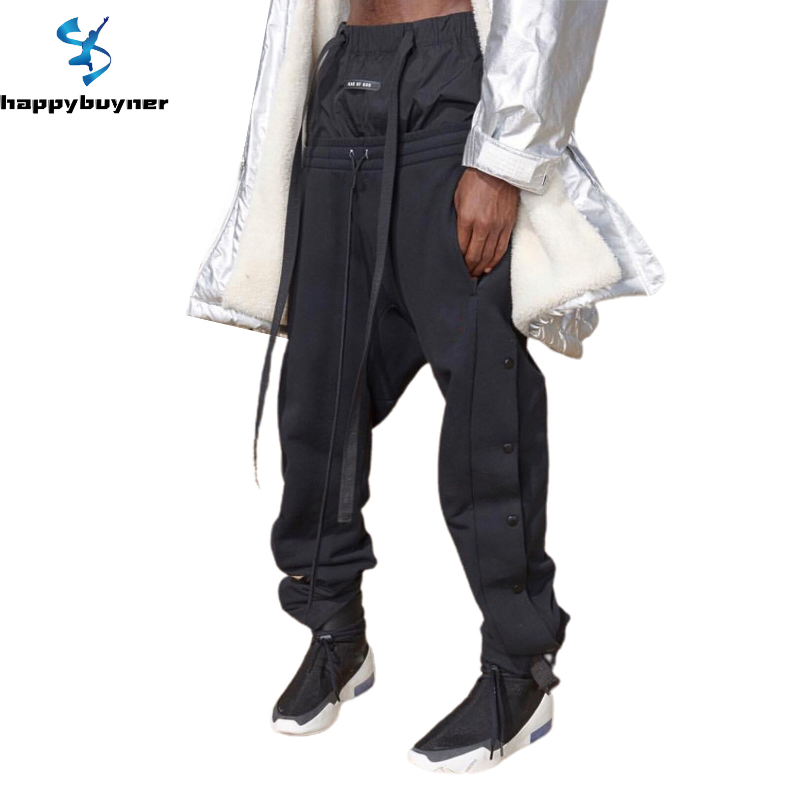 Happybuyner nút bỏ túi hai bên kiểu mới quần jogger túi hộp nam quần nỉ cạp vừa tập luyện, quần âu có túi hộp