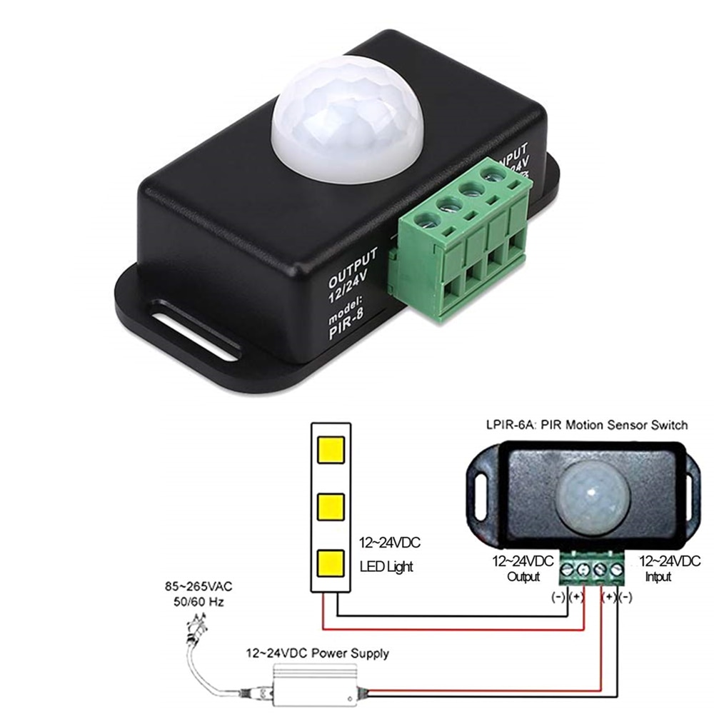 DC-12V-24V-8A-Automatic-Adjustable-PIR-Motion-Sensor-Switch-IR-Infrared-Detector-Light-Switch-Module