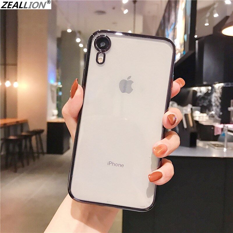 Zeallion Cho Apple iPhone 6 6S 7 8 Plus X XR XS Pro Max Máy Ảnh Mạ Màu Trơn Sang Trọng Bảo Vệ Ốp Điện Thoại Ốp Lưng Silicon Mềm Trong Suốt