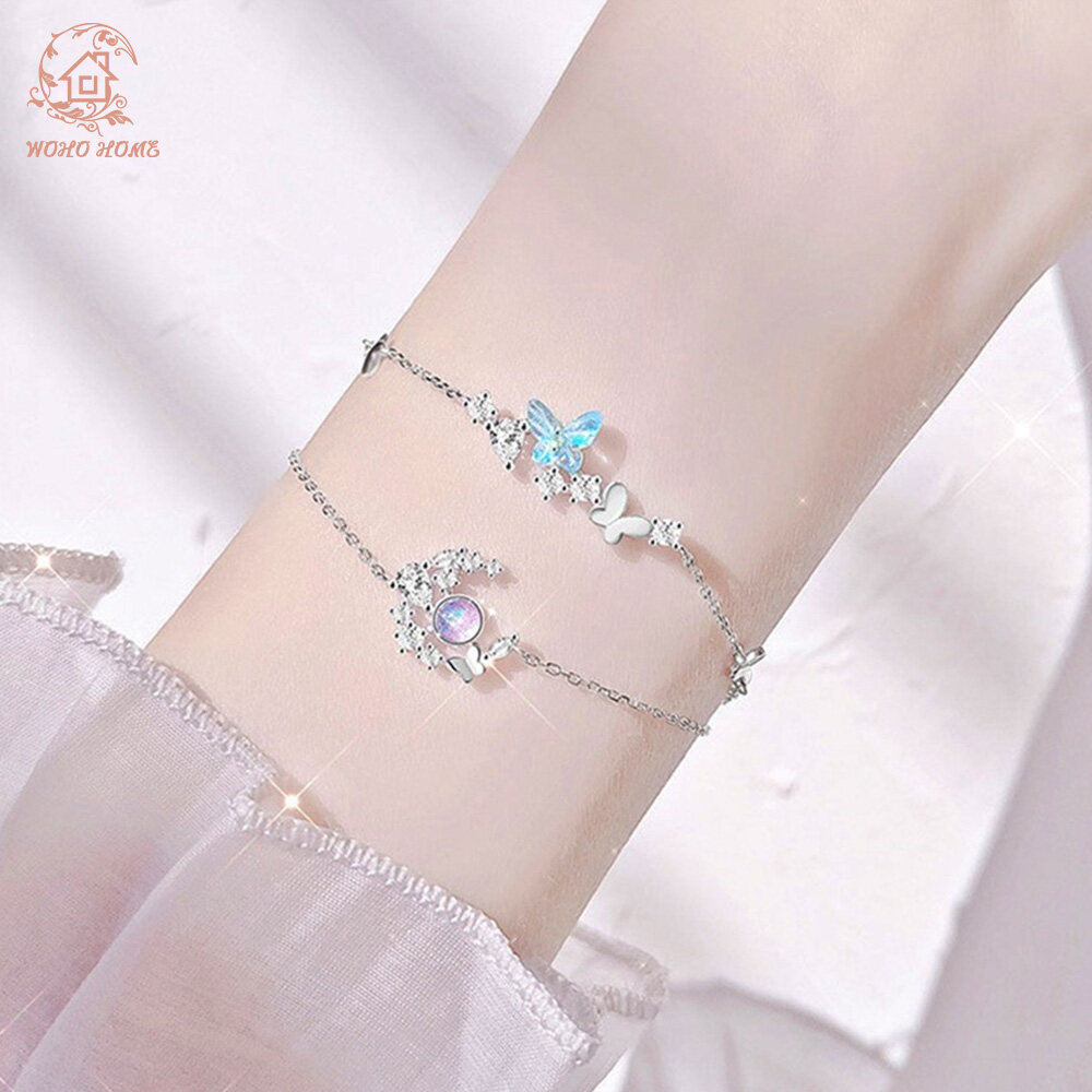 【Ready Stock】Dream Temperament Butterfly Silver Bracelet Girl Super Fairy Crescent Butterfly Dance Bracelets Girlfriends