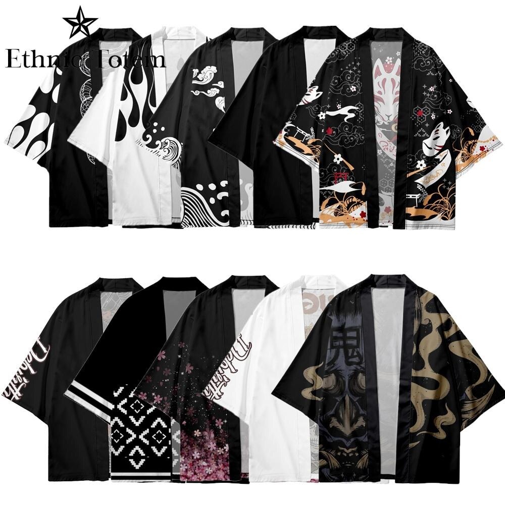 Men Kimono Japanese Style Kimono Man Yukata Samurai Kimono Black Haori