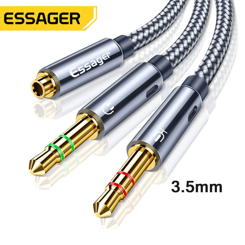 Essager Headphone Bộ chia âm thanh 3.5 Mm Nữ Để 2 Nam 3.5 Mm Jack cáp AUX Cho Loa máy tính Mic Y Spl