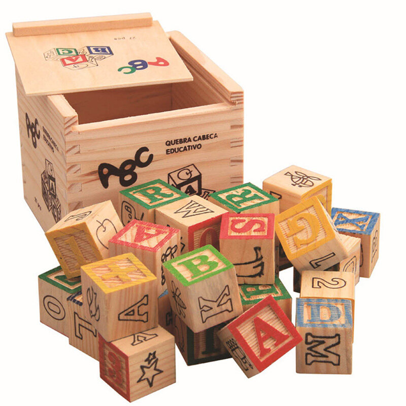 27 Pcs Children Wood Alphabet Blocks Letters Stacking Toys Building Blocks Craft Early Learning Educ